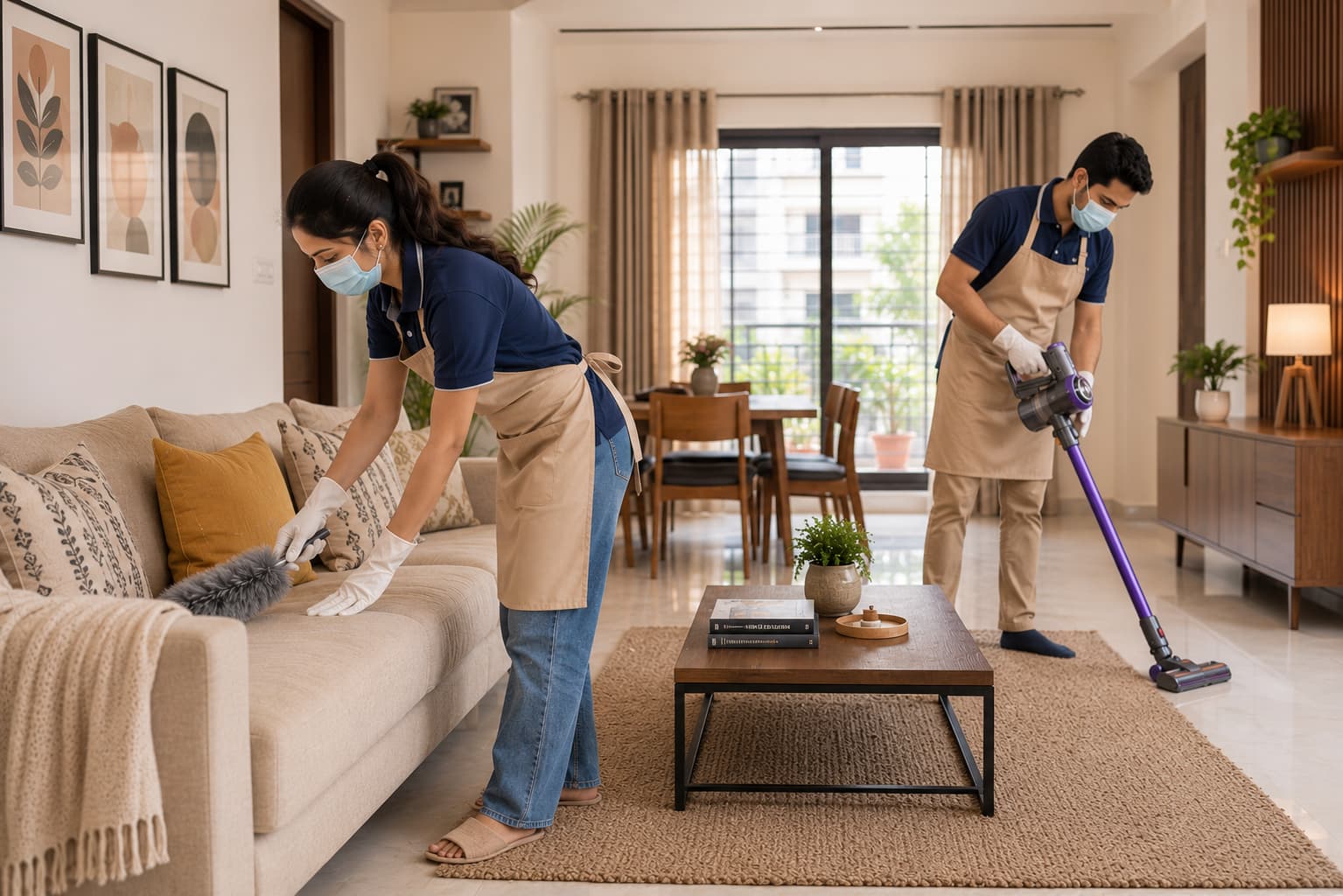 Professional vacuuming living room